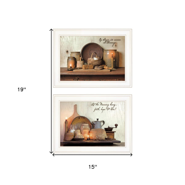 HomeRoots Set of Two By Grace 1 Elegant White Framed Kitchen Wall Art Prints for Stylish Home Décor 407092