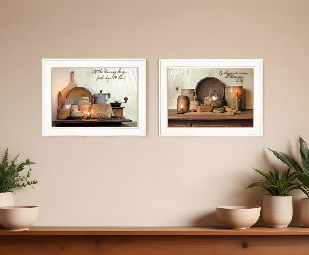 HomeRoots Set of Two By Grace 1 Elegant White Framed Kitchen Wall Art Prints for Stylish Home Décor 407092