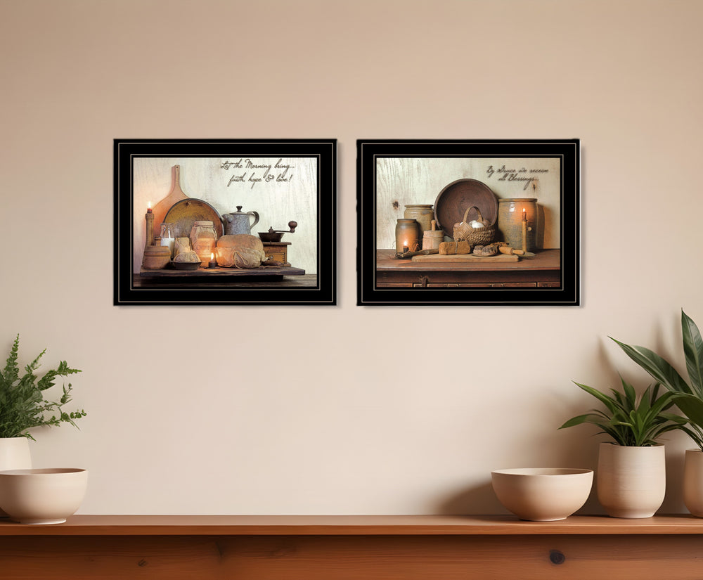 Homeroots Set Of Two By Grace 2 Black Framed Print Kitchen Wall Art  Paper 407093