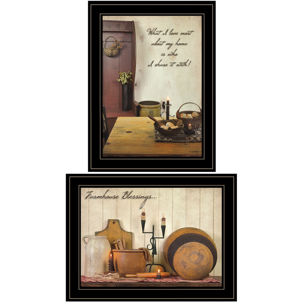 Homeroots Set Of Two What I Love Most 2 Black Framed Print Kitchen Wall Art  Paper 407095
