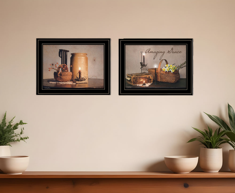 Homeroots Set Of Two Amazing Grace 6 Black Framed Print Kitchen Wall Art  Paper 407097