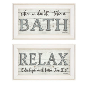 Homeroots Set Of Two Bath Relax 1 White Framed Print Bathroom Wall Art  Paper 407098