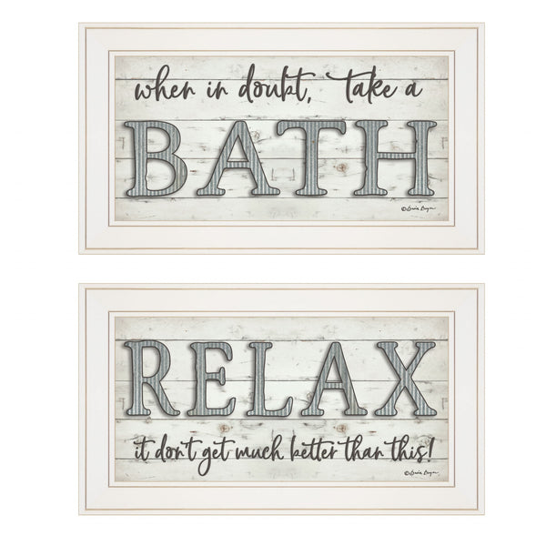 Homeroots Set Of Two Bath Relax 1 White Framed Print Bathroom Wall Art  Paper 407098