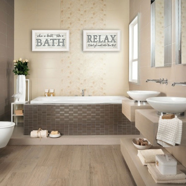 Homeroots Set Of Two Bath Relax 1 White Framed Print Bathroom Wall Art  Paper 407098