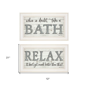 Homeroots Set Of Two Bath Relax 1 White Framed Print Bathroom Wall Art  Paper 407098