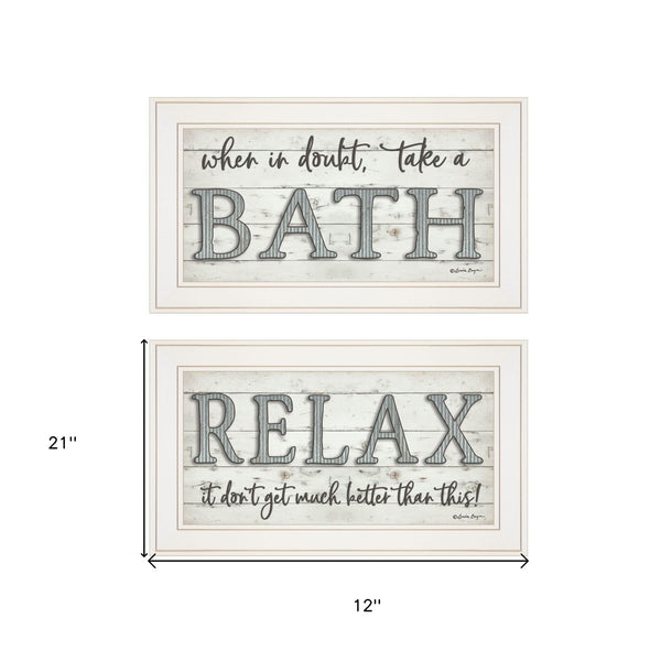 Homeroots Set Of Two Bath Relax 1 White Framed Print Bathroom Wall Art  Paper 407098