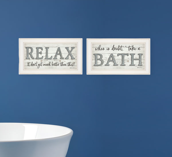 Homeroots Set Of Two Bath Relax 1 White Framed Print Bathroom Wall Art  Paper 407098