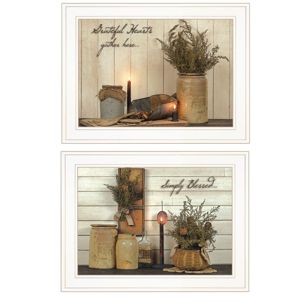HomeRoots Set of Two Blessed Gathering Framed Kitchen Wall Art Prints - Stylish & Cozy Home Decor Decorate 407101