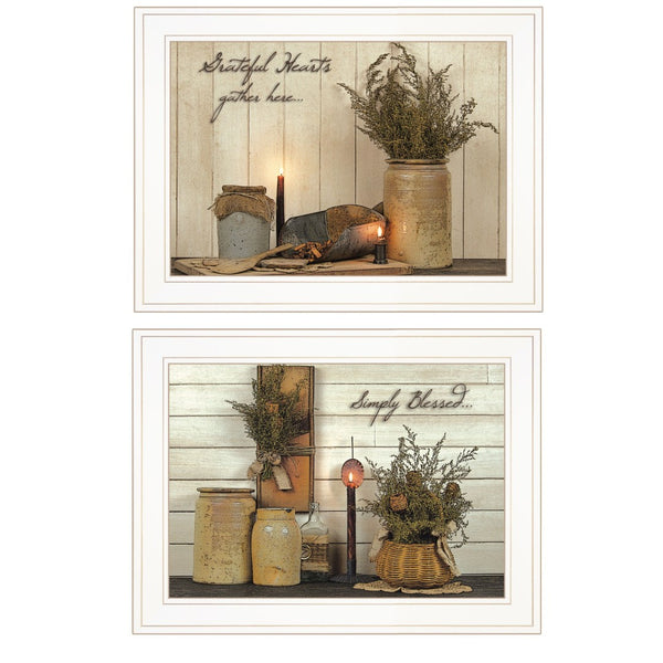 HomeRoots Set of Two Blessed Gathering Framed Kitchen Wall Art Prints - Stylish & Cozy Home Decor Decorate 407101