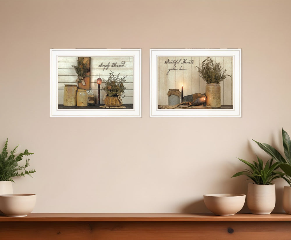HomeRoots Set of Two Blessed Gathering Framed Kitchen Wall Art Prints - Stylish & Cozy Home Decor Decorate 407101