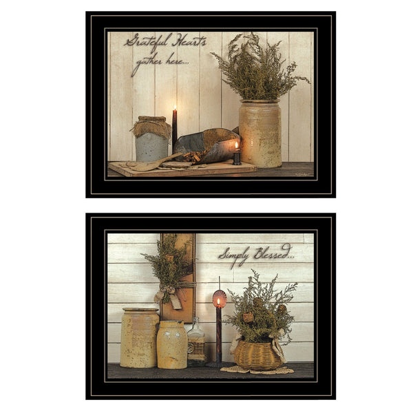 HomeRoots Set of Two Blessed Gathering Black Framed Prints - Modern Kitchen Wall Art for Stylish Decor 407102