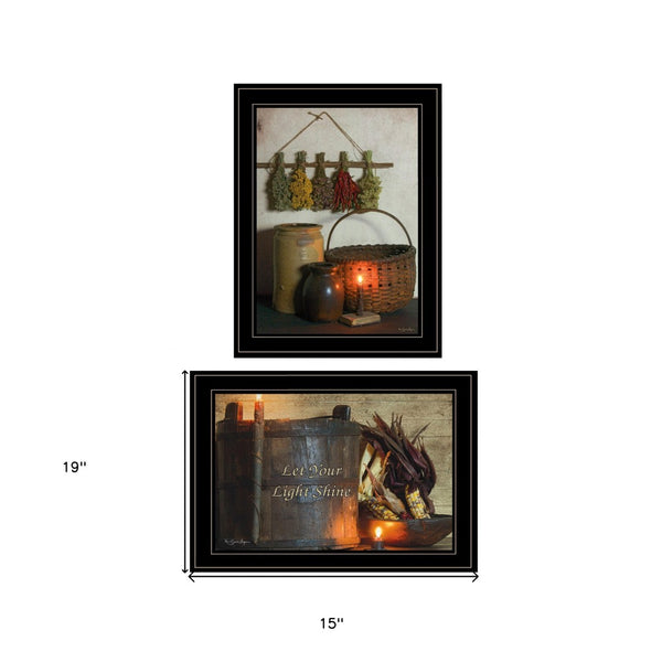 HomeRoots Set of Two Let Your Light Shine Black Framed Wall Art Prints - Modern Inspirational Décor Pair 407104