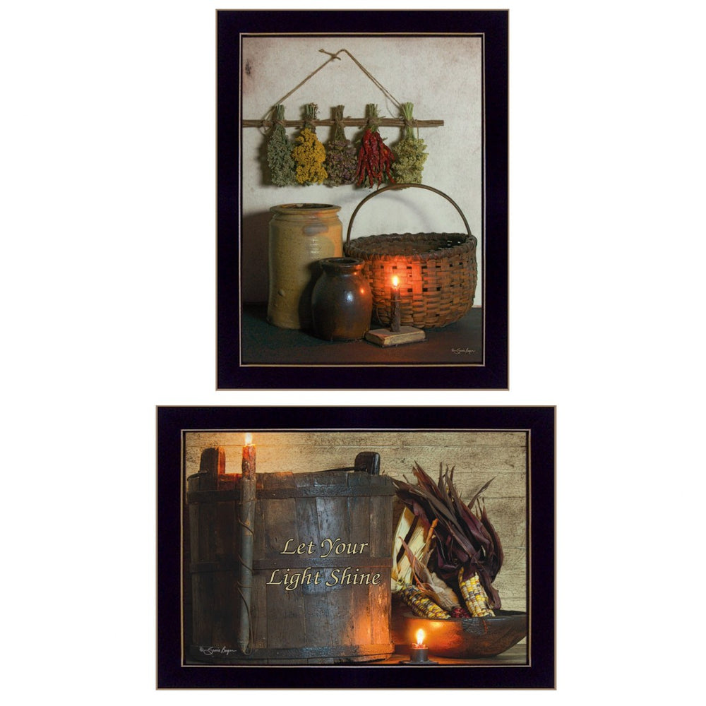 HomeRoots Set Of Two Modern Black Framed Prints - "Let Your Light Shine" Typography Wall Art Décor! 407105