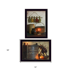 HomeRoots Set Of Two Modern Black Framed Prints - "Let Your Light Shine" Typography Wall Art Décor! 407105