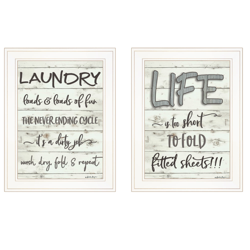 Homeroots Set Of Two Loads Of Fun 1 White Framed Print Bathroom Wall Art  Paper 407106