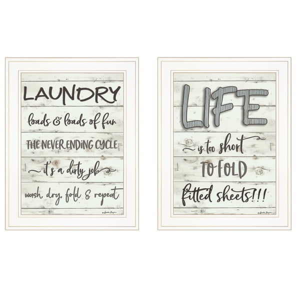 Homeroots Set Of Two Loads Of Fun 1 White Framed Print Bathroom Wall Art  Paper 407106