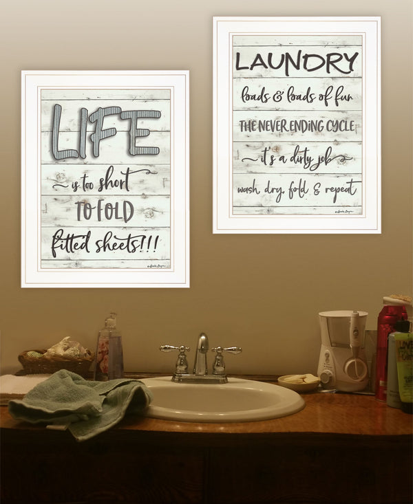Homeroots Set Of Two Loads Of Fun 1 White Framed Print Bathroom Wall Art  Paper 407106