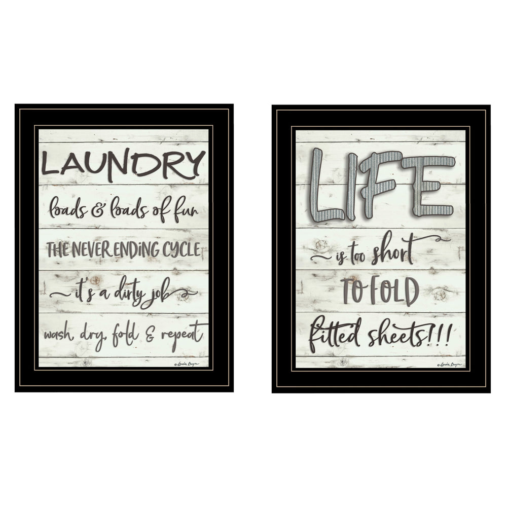 Homeroots Set Of Two Loads Of Fun 2 Black Framed Print Bathroom Wall Art  Paper 407107