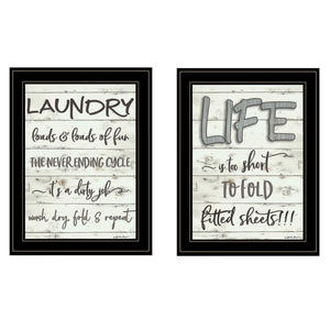 Homeroots Set Of Two Loads Of Fun 2 Black Framed Print Bathroom Wall Art  Paper 407107