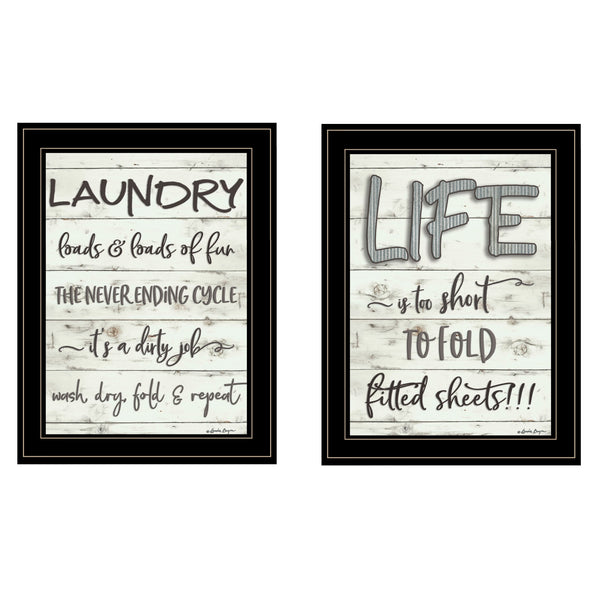 Homeroots Set Of Two Loads Of Fun 2 Black Framed Print Bathroom Wall Art  Paper 407107