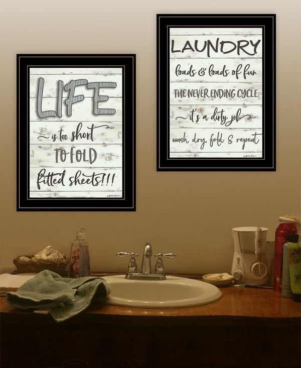 Homeroots Set Of Two Loads Of Fun 2 Black Framed Print Bathroom Wall Art  Paper 407107
