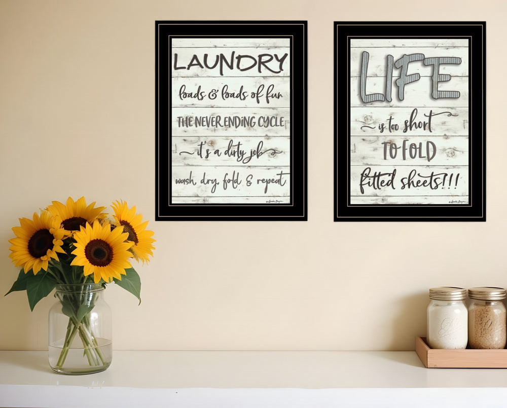 Homeroots Set Of Two Loads Of Fun 2 Black Framed Print Bathroom Wall Art  Paper 407107