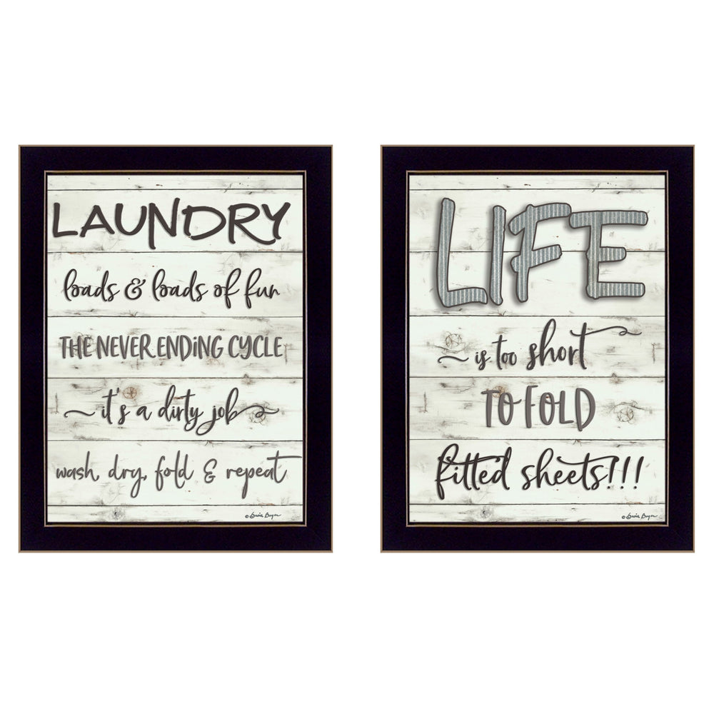 Homeroots Set Of Two Loads Of Fun 3 Black Framed Print Bathroom Wall Art  Paper 407108