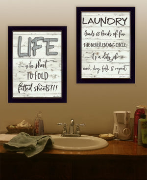 Homeroots Set Of Two Loads Of Fun 3 Black Framed Print Bathroom Wall Art  Paper 407108