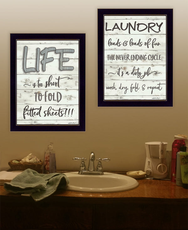Homeroots Set Of Two Loads Of Fun 3 Black Framed Print Bathroom Wall Art  Paper 407108