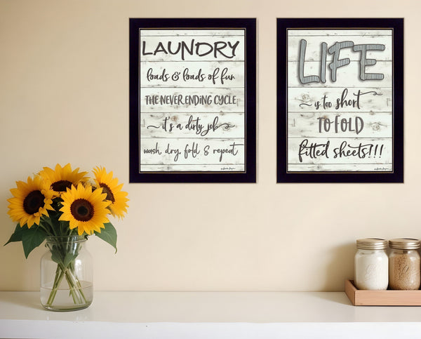 Homeroots Set Of Two Loads Of Fun 3 Black Framed Print Bathroom Wall Art  Paper 407108