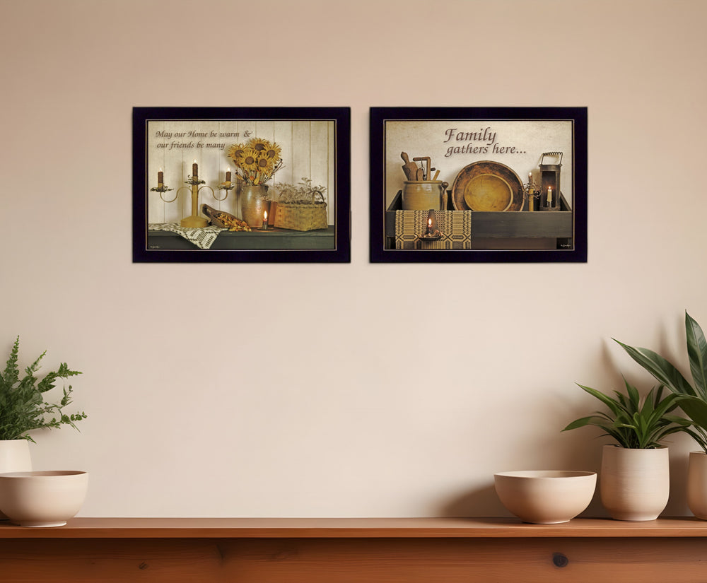 Homeroots Set Of Two May Our Hearts Be Warm 3 Black Framed Print Kitchen Wall Art  Paper 407114