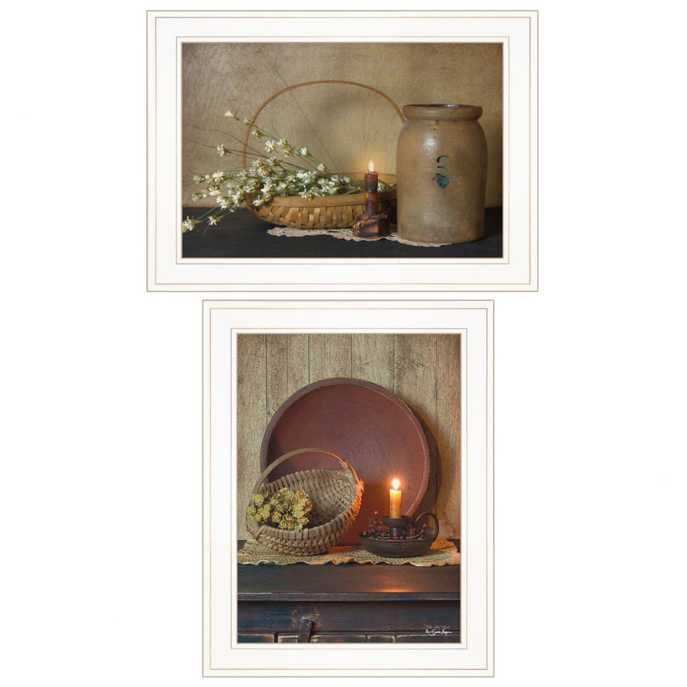 HomeRoots Set of Two Framed Candlelight & Floral Prints - Elegant Wall Art for Modern & Farmhouse Decor 407118