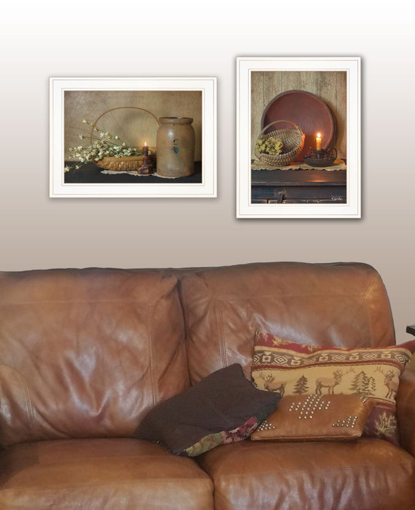 HomeRoots Set of Two Framed Candlelight & Floral Prints - Elegant Wall Art for Modern & Farmhouse Decor 407118