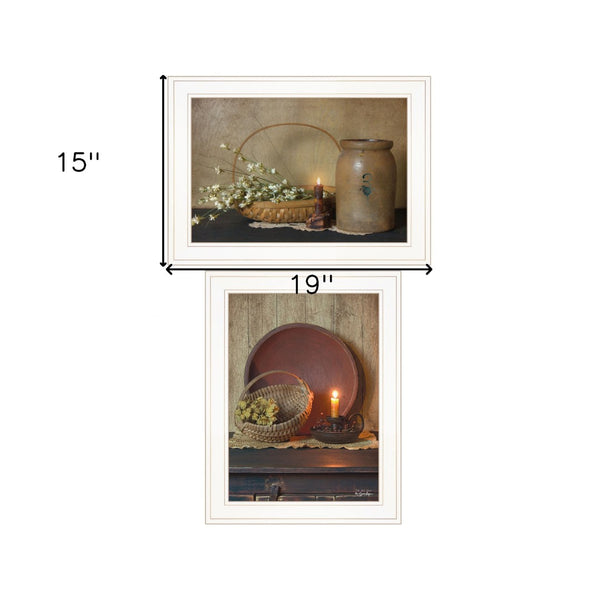 HomeRoots Set of Two Framed Candlelight & Floral Prints - Elegant Wall Art for Modern & Farmhouse Decor 407118
