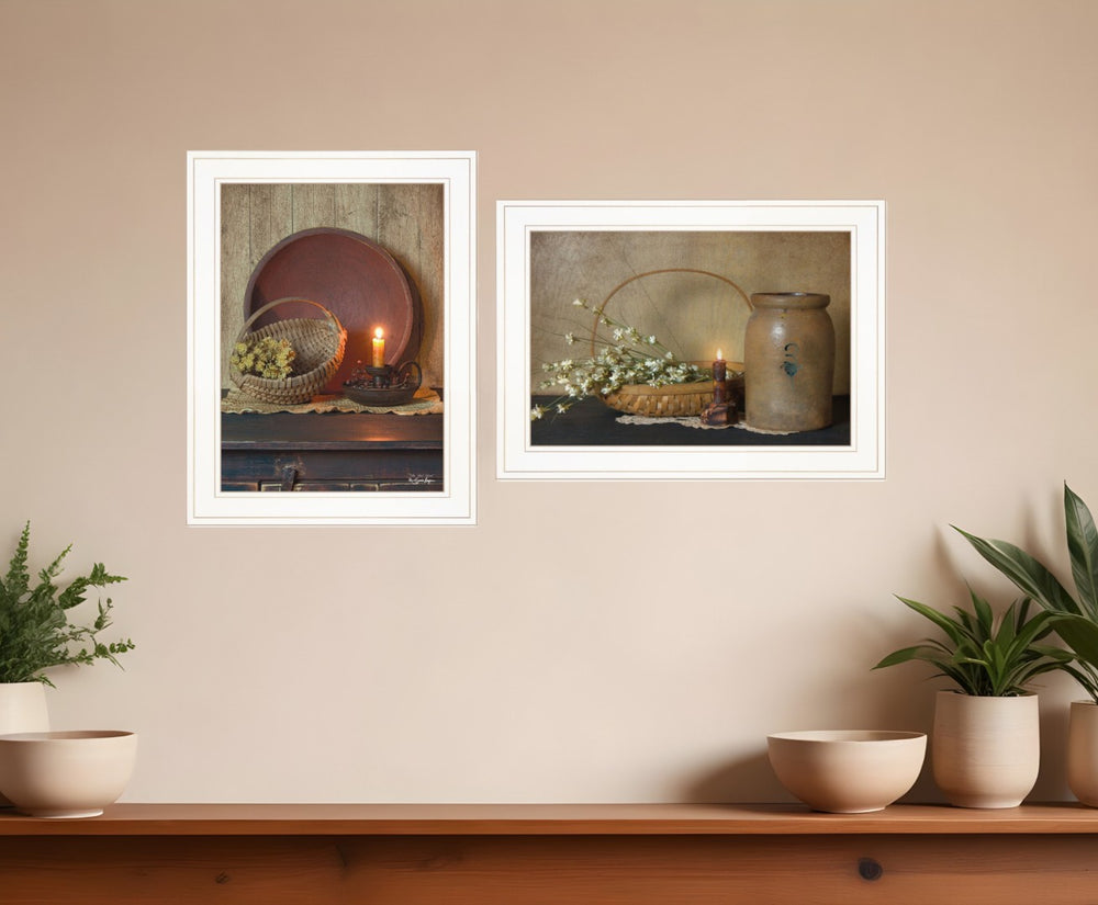 HomeRoots Set of Two Framed Candlelight & Floral Prints - Elegant Wall Art for Modern & Farmhouse Decor 407118