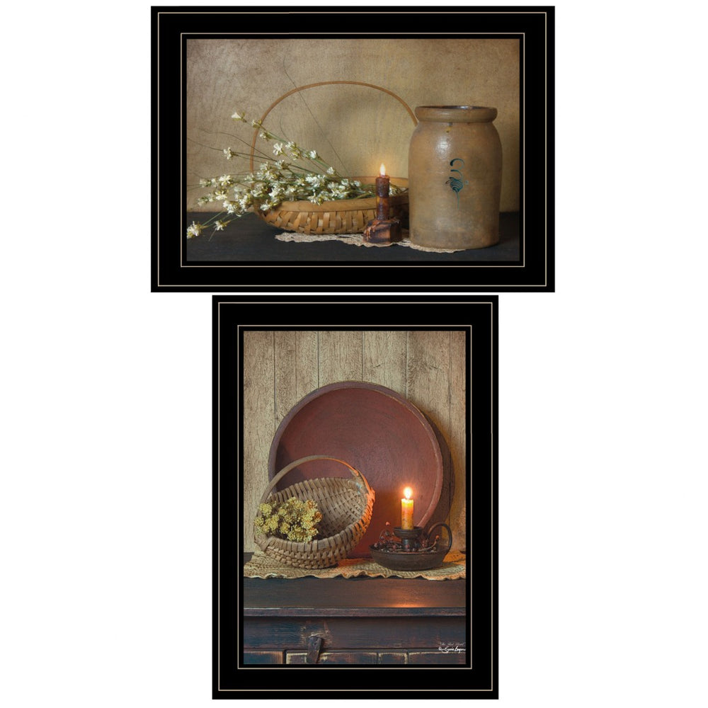 HomeRoots Set of Two Framed Candlelight & Floral Prints - Elegant Wall Art for Charming Home Décor 407119