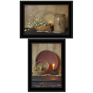 HomeRoots Set of Two Framed Candlelight & Floral Prints - Elegant Wall Art for Charming Home Décor 407119