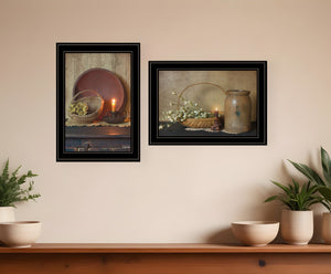 HomeRoots Set of Two Framed Candlelight & Floral Prints - Elegant Wall Art for Charming Home Décor 407119