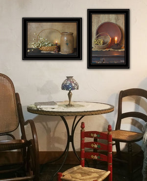 HomeRoots Set of Two Framed Candlelight & Floral Prints - Elegant Wall Art for Charming Home Décor 407119