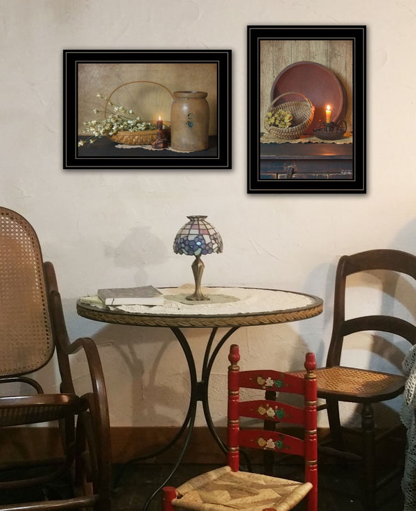 HomeRoots Set of Two Framed Candlelight & Floral Prints - Elegant Wall Art for Charming Home Décor 407119