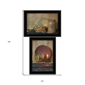 HomeRoots Set of Two Framed Candlelight & Floral Prints - Elegant Wall Art for Charming Home Décor 407119