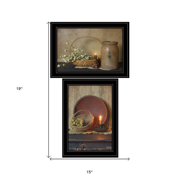 HomeRoots Set of Two Framed Candlelight & Floral Prints - Elegant Wall Art for Charming Home Décor 407119