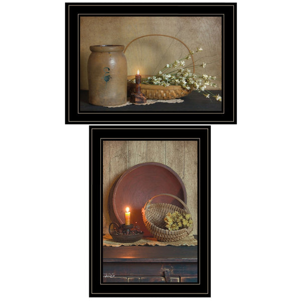 HomeRoots Set of Two Framed Candlelight & Floral Prints - Elegant Wall Art for Charming Home Décor 407119