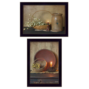 HomeRoots Set of Two Elegant Candlelight and Floral Black Framed Prints for Stylish Home Décor & Focal Points 407120
