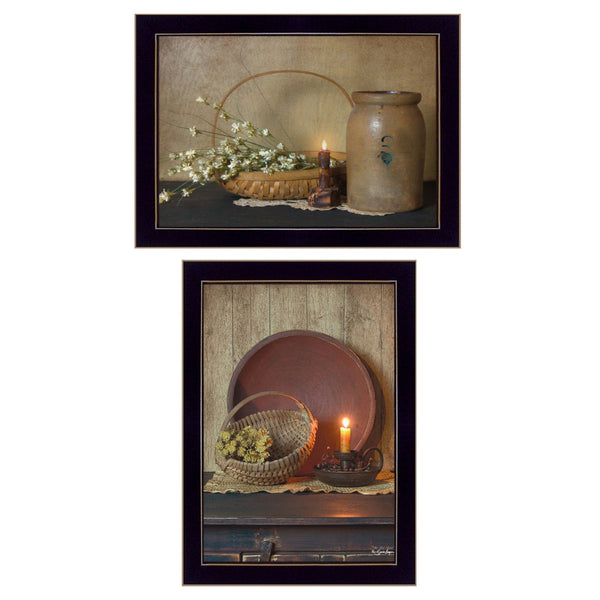 HomeRoots Set of Two Elegant Candlelight and Floral Black Framed Prints for Stylish Home Décor & Focal Points 407120