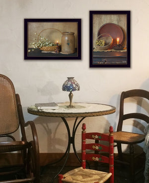 HomeRoots Set of Two Elegant Candlelight and Floral Black Framed Prints for Stylish Home Décor & Focal Points 407120