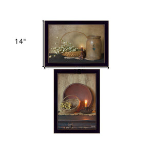 HomeRoots Set of Two Elegant Candlelight and Floral Black Framed Prints for Stylish Home Décor & Focal Points 407120