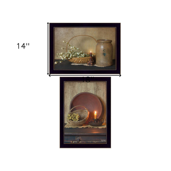 HomeRoots Set of Two Elegant Candlelight and Floral Black Framed Prints for Stylish Home Décor & Focal Points 407120