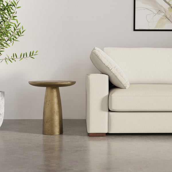 English Elm Dominique Hand-Finished Cast Aluminum Side Table in Antique Brass Finish, 22" Round, Versatile Accent Piece B136P239035