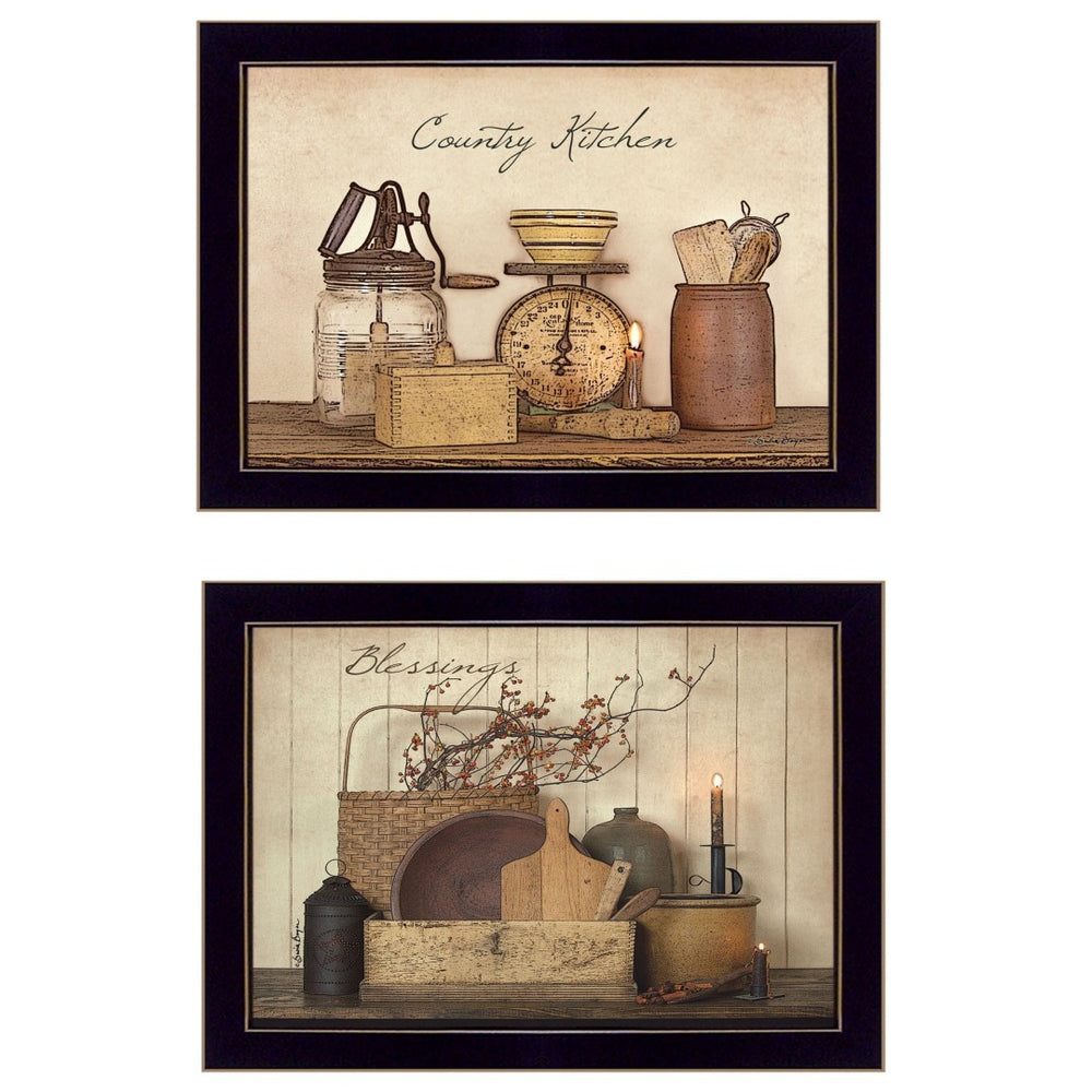 HomeRoots Set of Two Elegant Candlelight and Floral Black Framed Prints for Modern Home Decor Accents 407123
